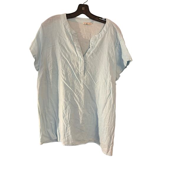 Mercer & Madison Womens 2X Linen Top Blouse Light Blue Lagenlook Summer - Picture 1 of 8